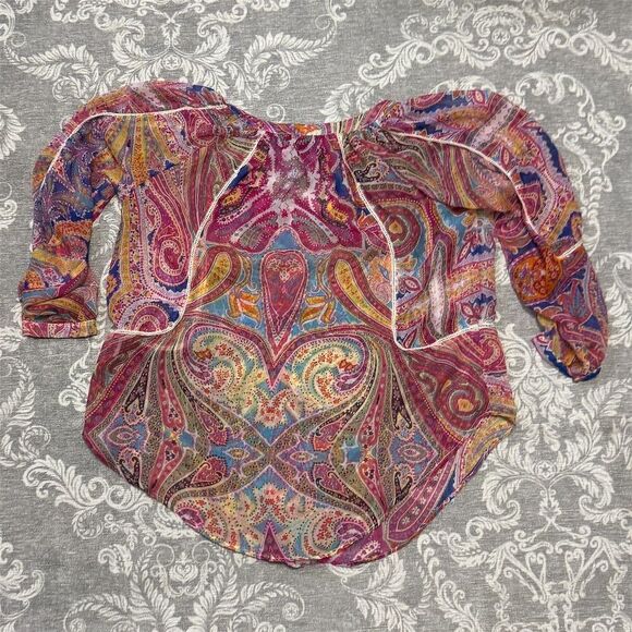 Lucky Brand Women's Paisley Peasant Blouse Multicolor Size S - Picture 2 of 5